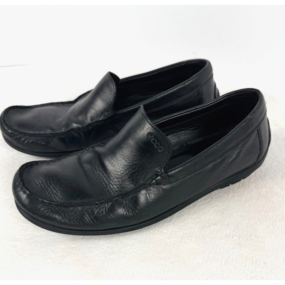 ECCO Men's Black Leather Slip On Loafers Comfort Walking Shoes EU 44 US 10-10.5